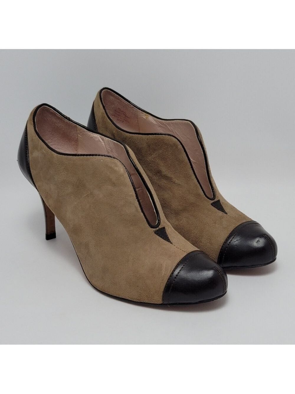 Plenty by Tracy Reese Dalton High Heel Two Tone Leather Ankle Booties Size 37.5